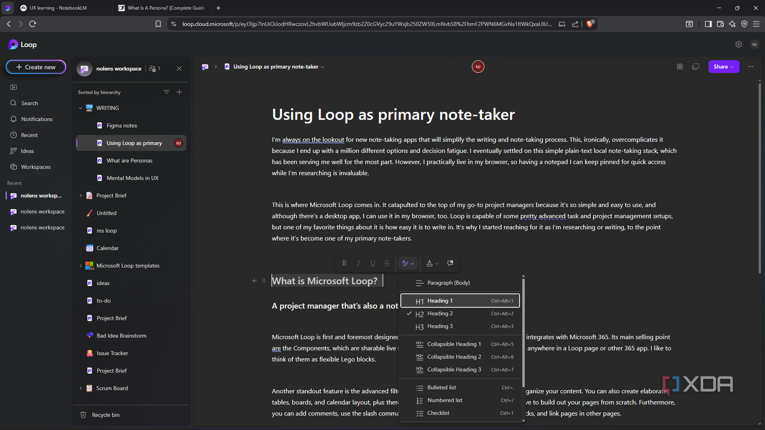 I started using Microsoft Loop as my primary note-taker