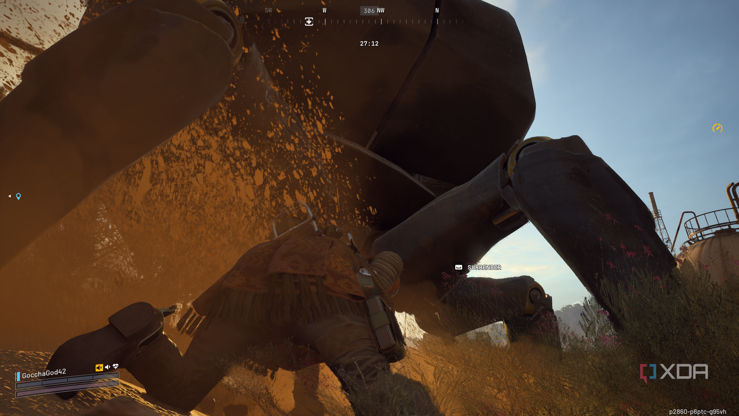 A Bastion trampling the player in Arc Raiders.