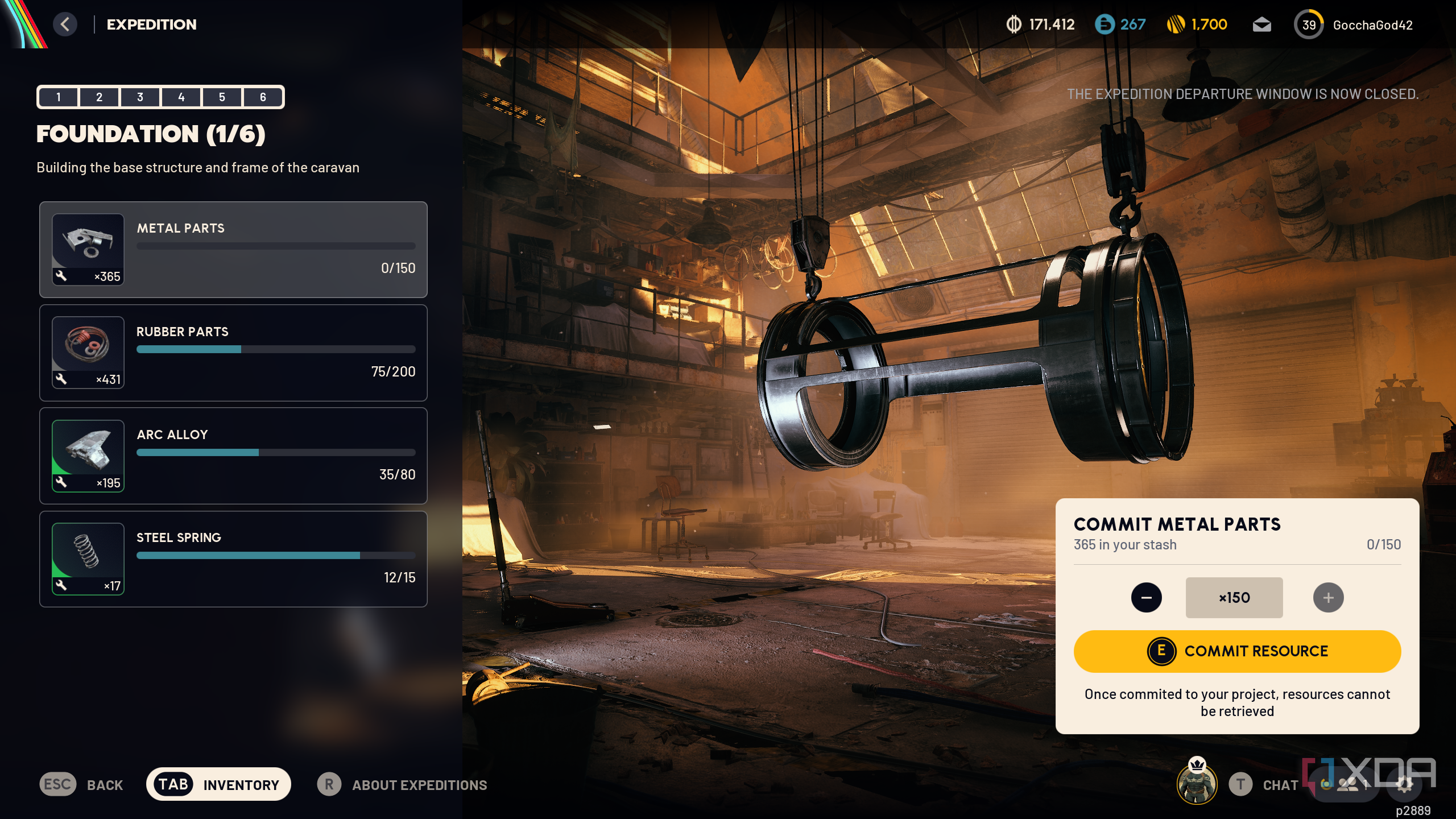 Committing crafting resources to the Expedition Project in Arc Raiders.