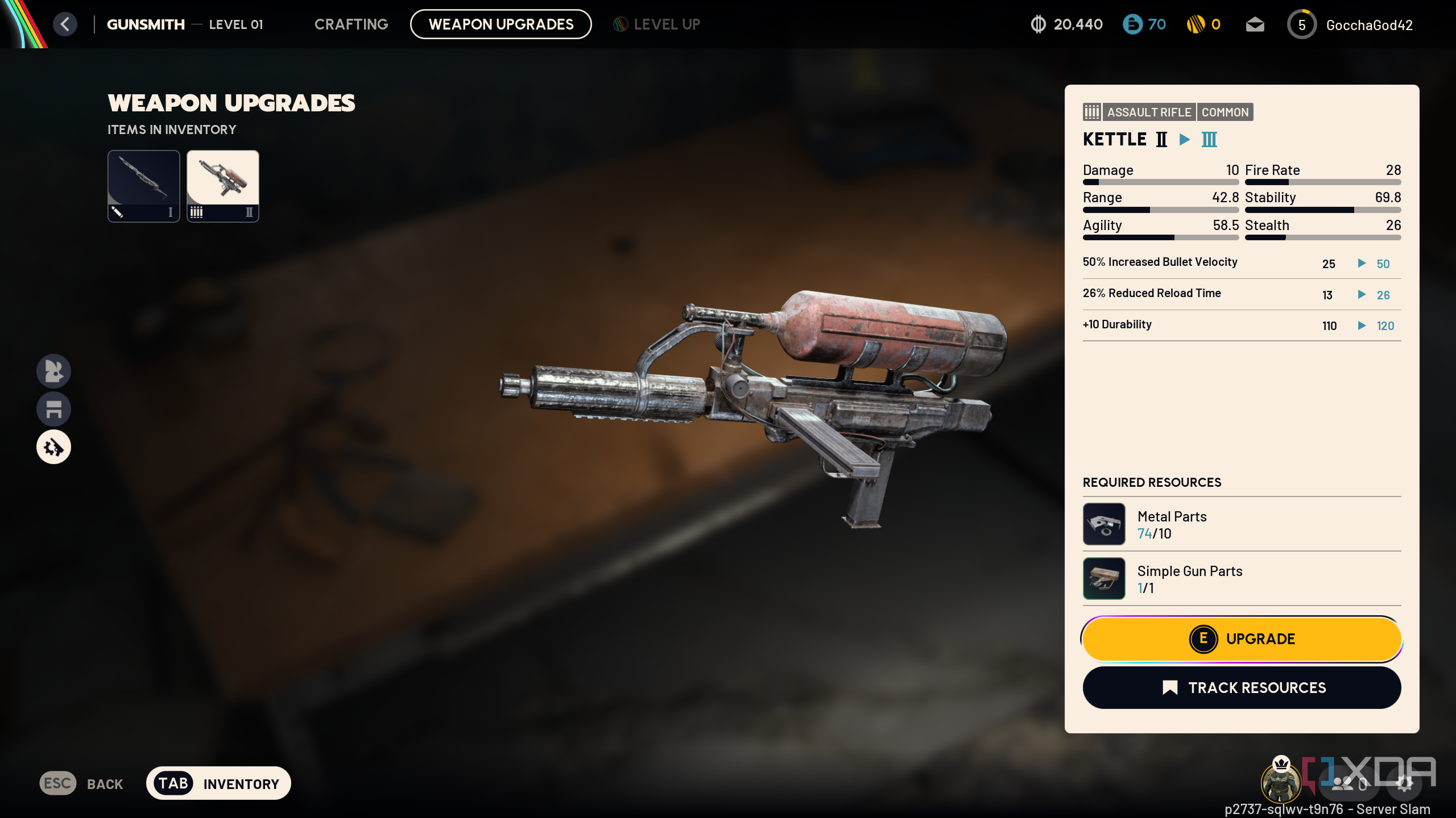 Upgrading a weapon in Arc Raiders.