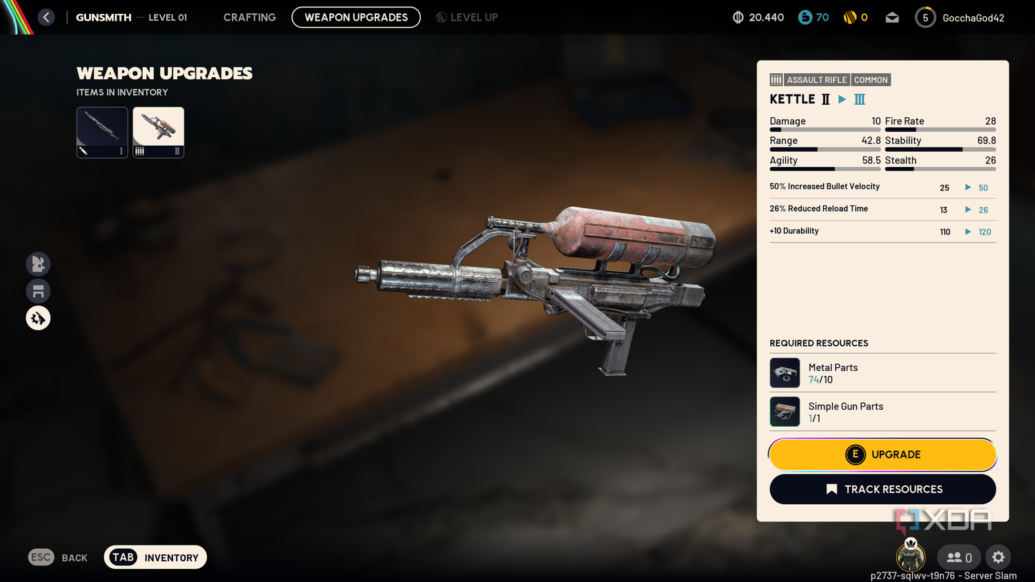 Upgrading a weapon in Arc Raiders.