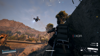 Hiding from an overhead drone in Arc Raiders.