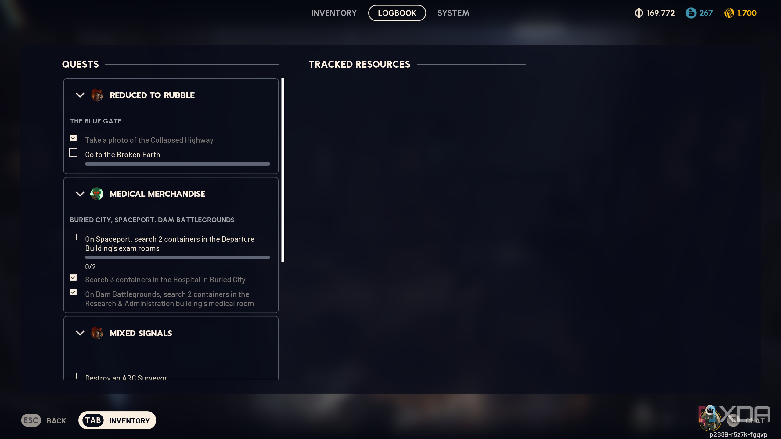 The quest logbook in Arc Raiders.