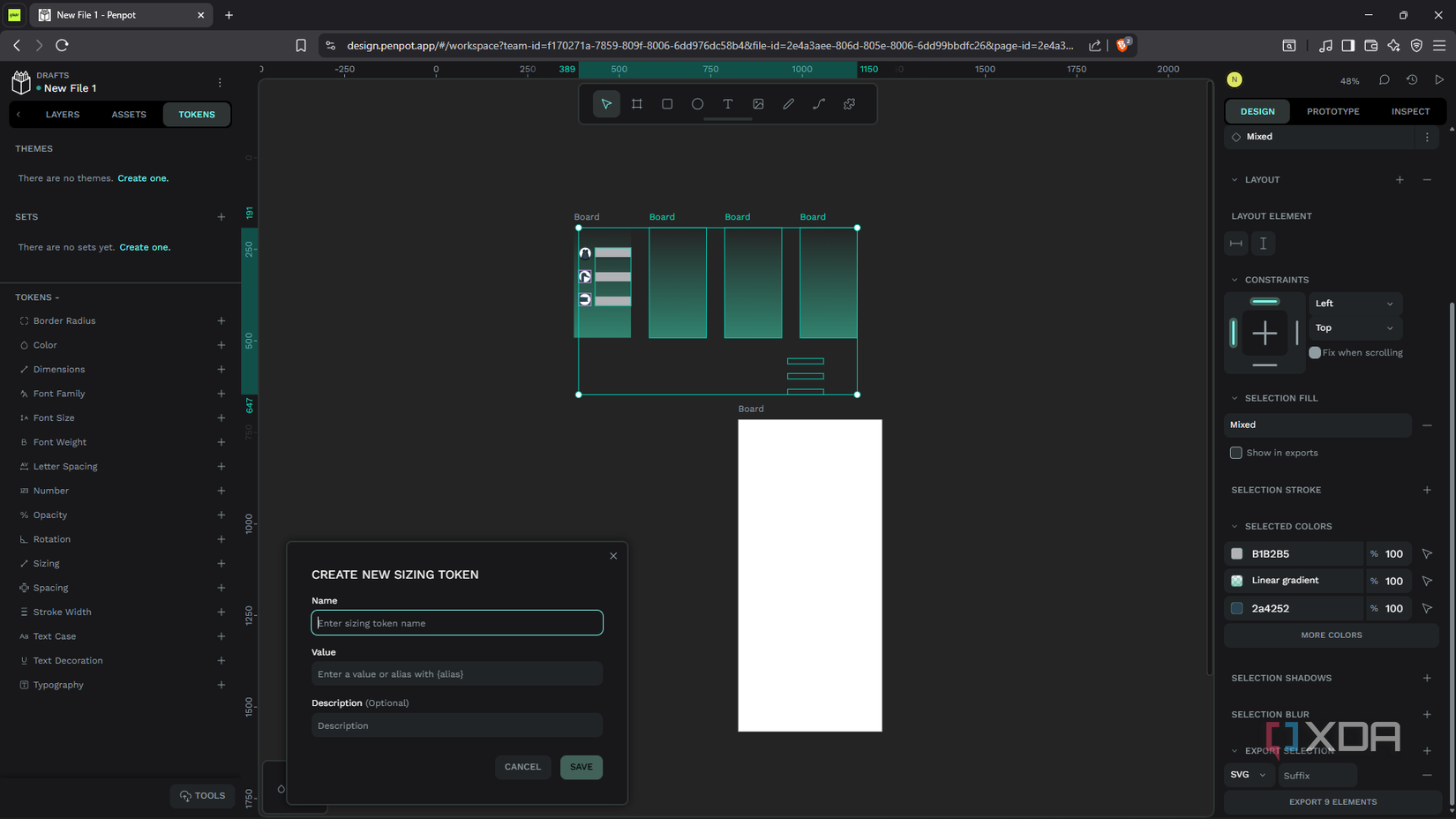 Creando tokens en Penpot