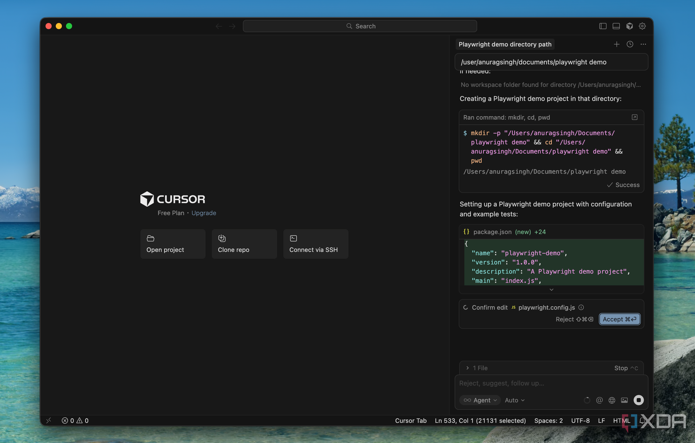 cursor homepage with agent