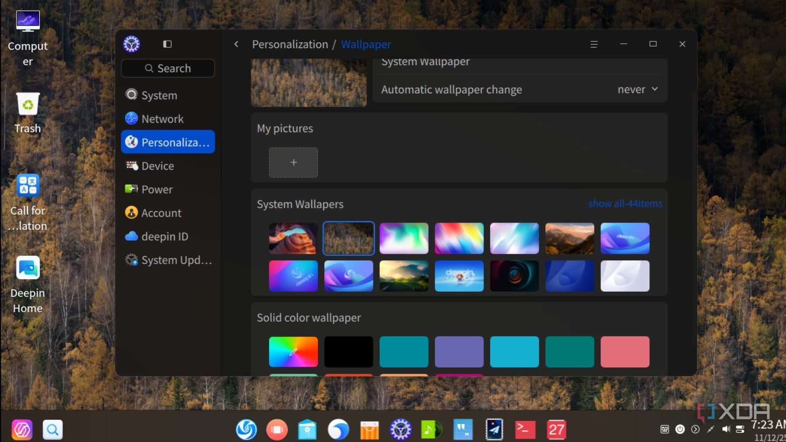screenshot of deepin os wallpaper page