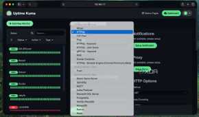 Different monitoring protocol options in Uptime Kuma