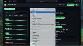 Different monitoring protocol options in Uptime Kuma