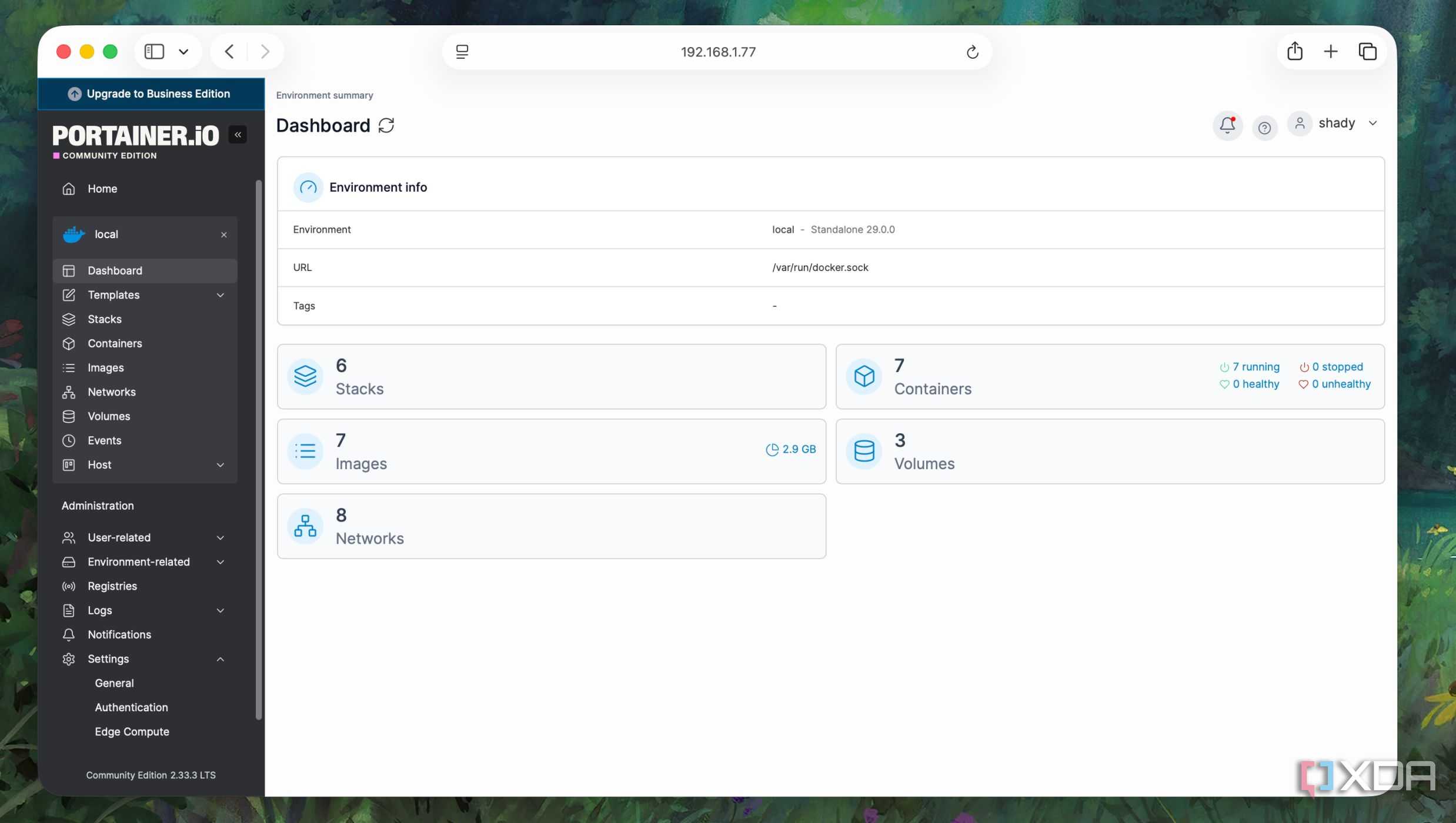 Docker Environment Details in Portainer