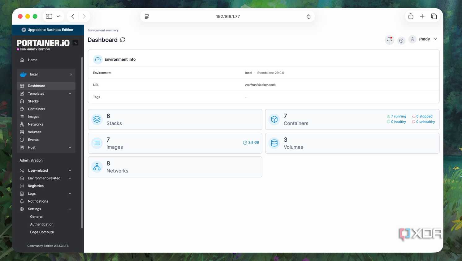 Docker Environment Details in Portainer