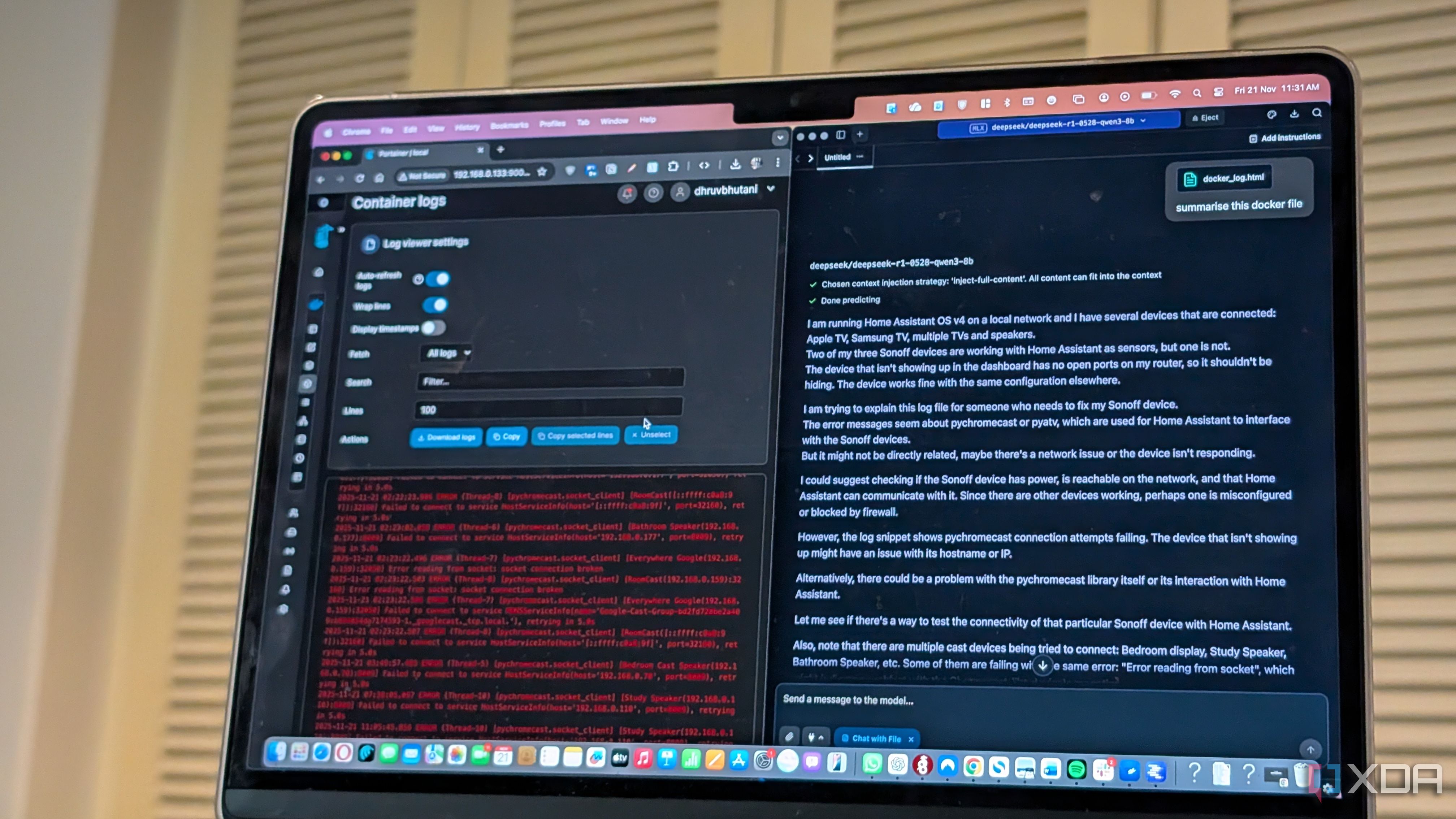 Docker Logs Portainer LM Studio on a Mac