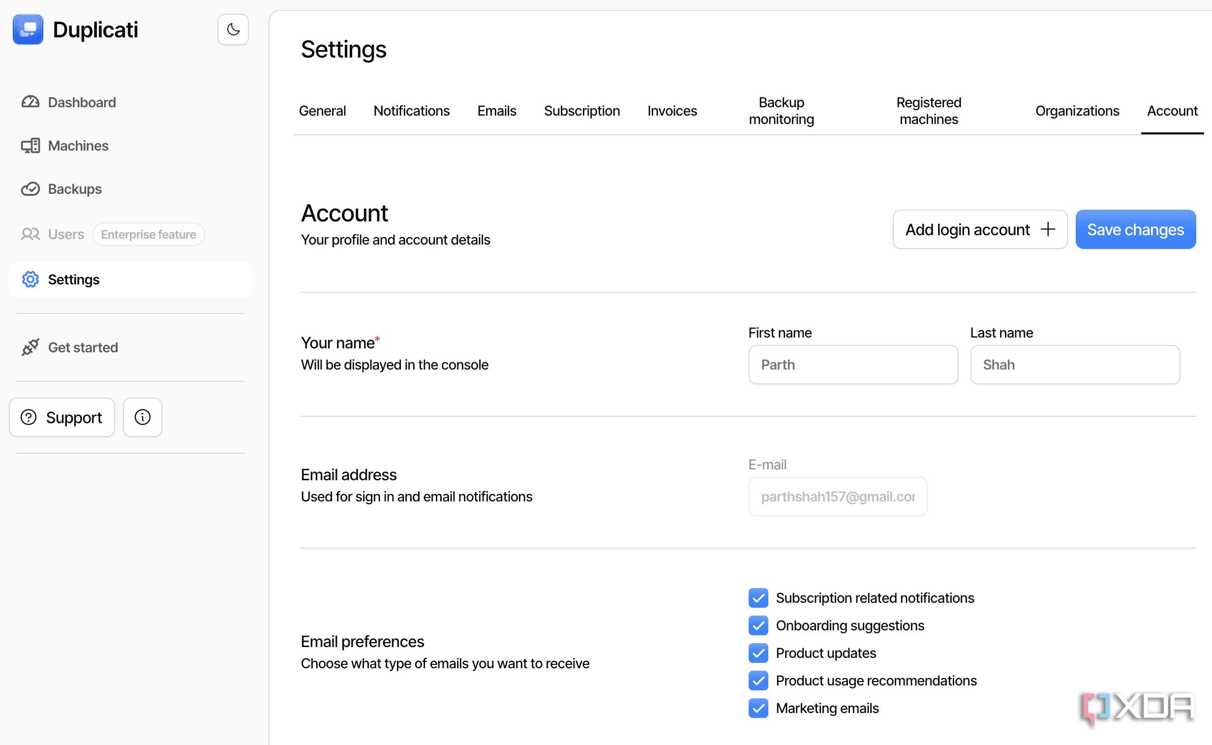 Duplicati settings