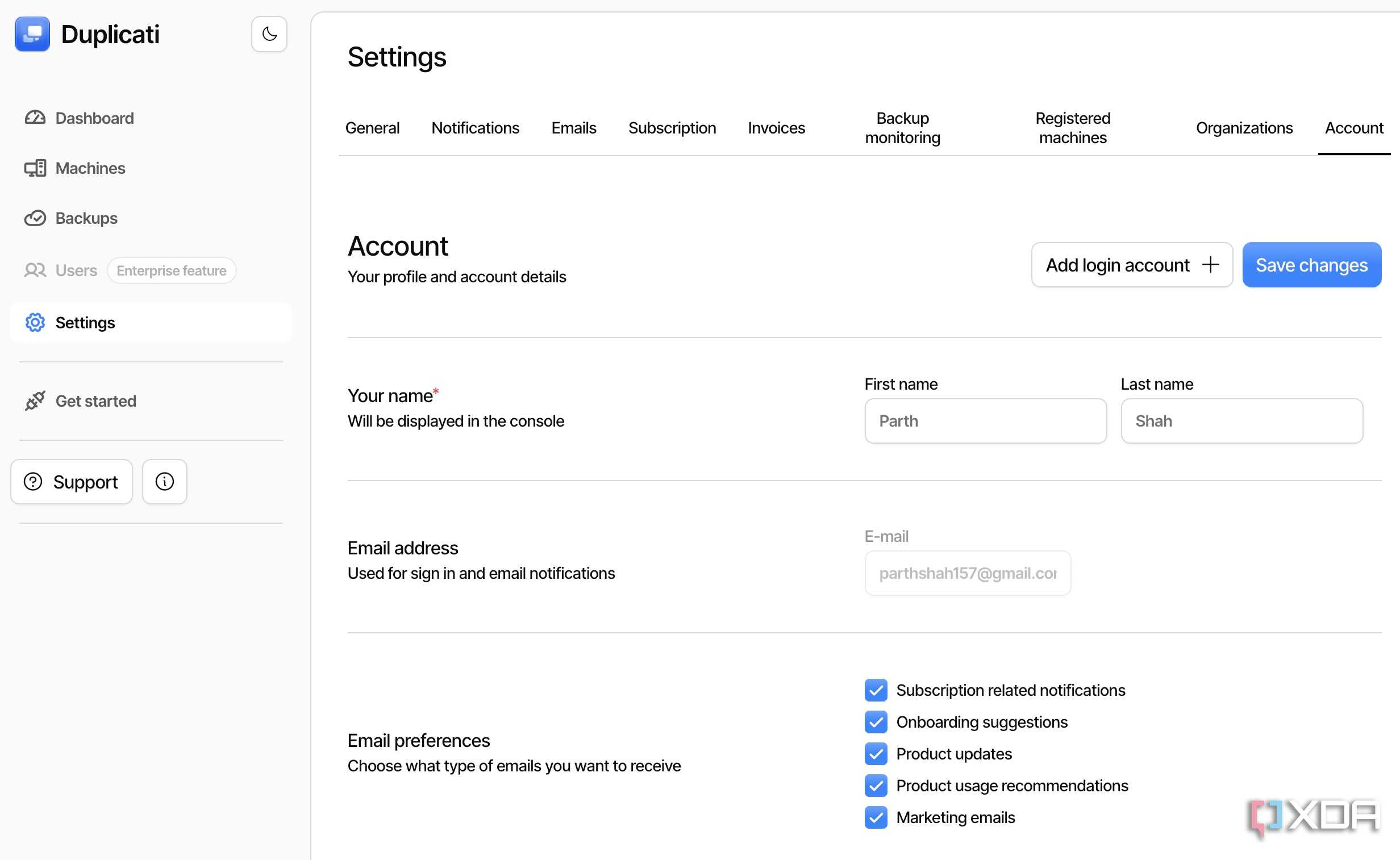 Duplicati settings