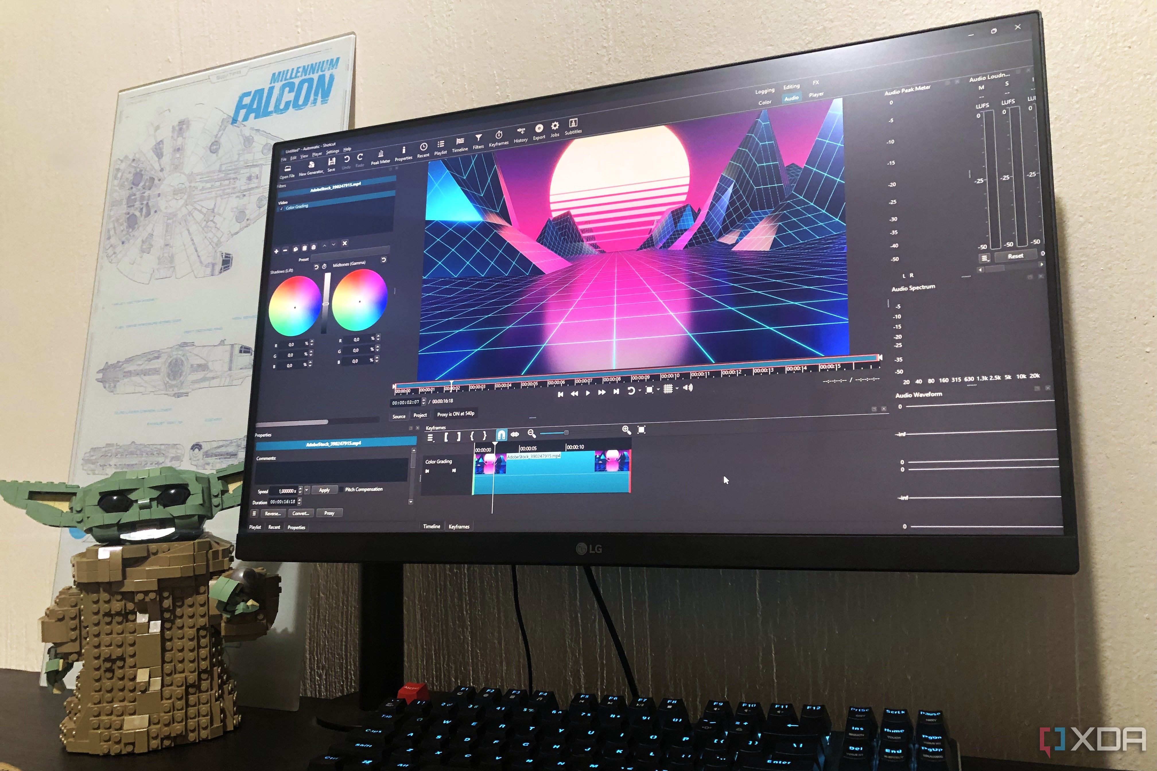 Editing animation in shotcut on desktop pc, lego in view