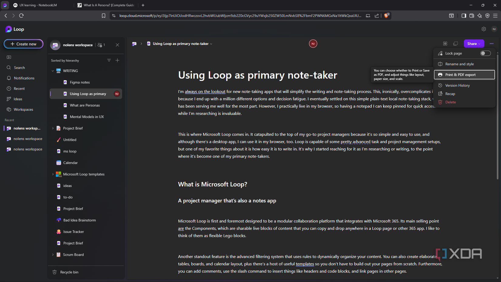 I started using Microsoft Loop as my primary note-taker