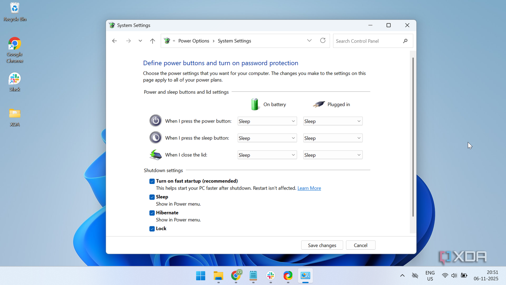 Quick start section in the control panel in Windows 11
