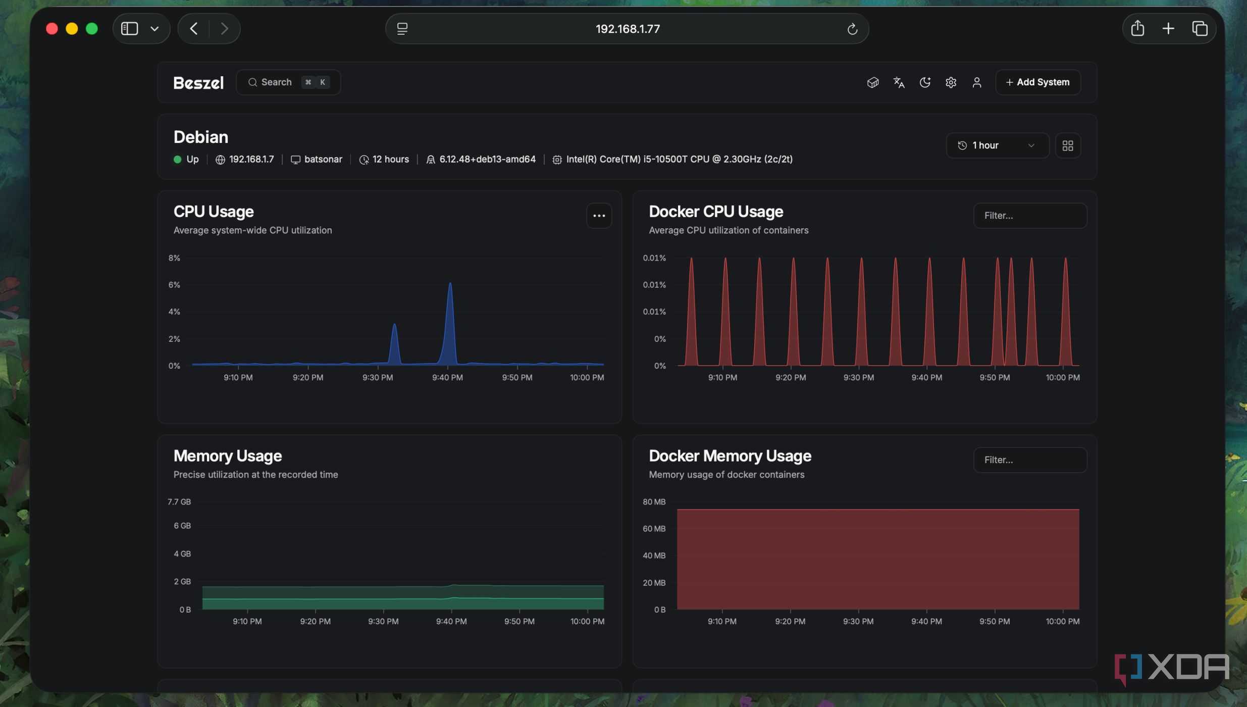 screenshot of Home server OS dashboard in Beszel