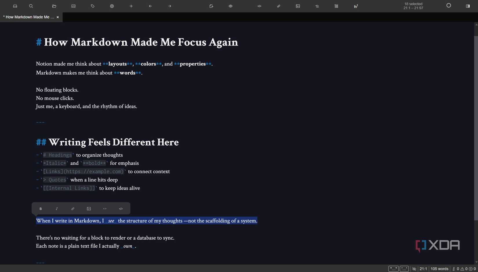 Captura de pantalla de rebajas en Zettlr