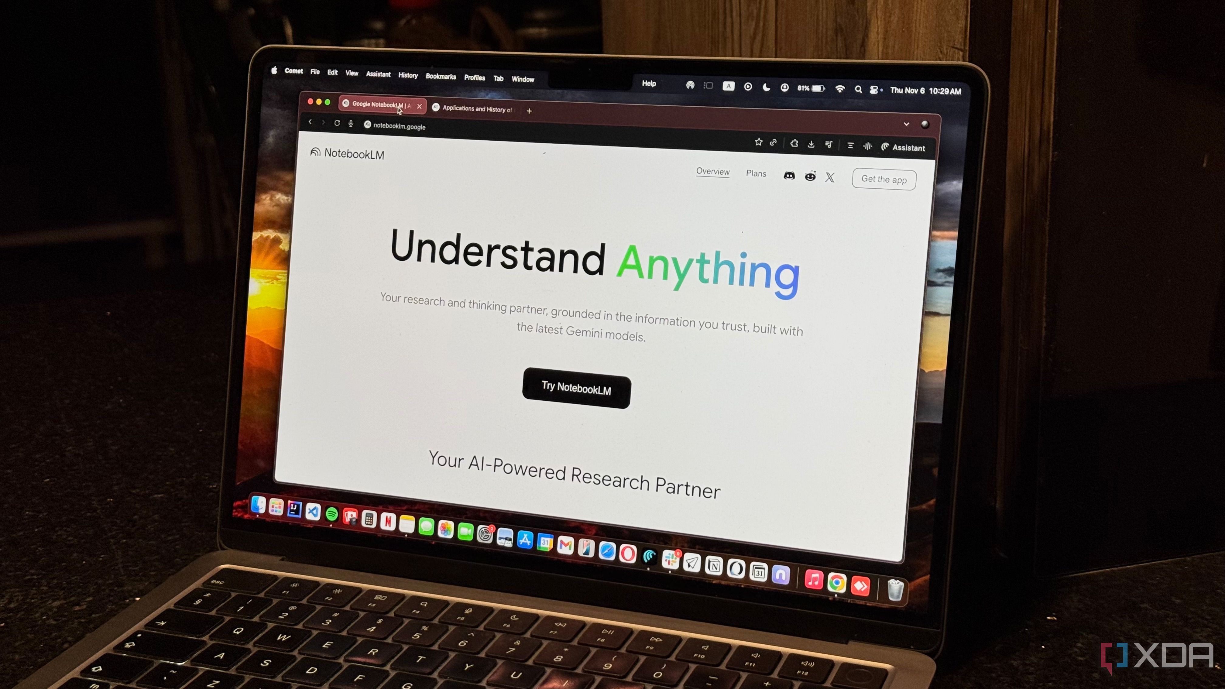 NotebookLM homepage open on macOS