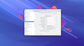 Screenshot of the Animations page in the System Settings app in KDE Plasma