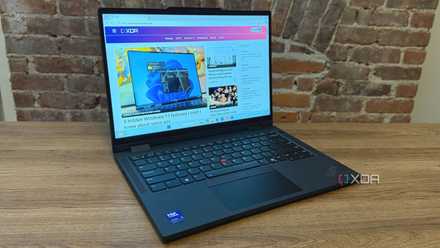 The Lenovo ThinkPad T14s 2-in-1 convertible business laptop is open on the XDA Developers homepage.