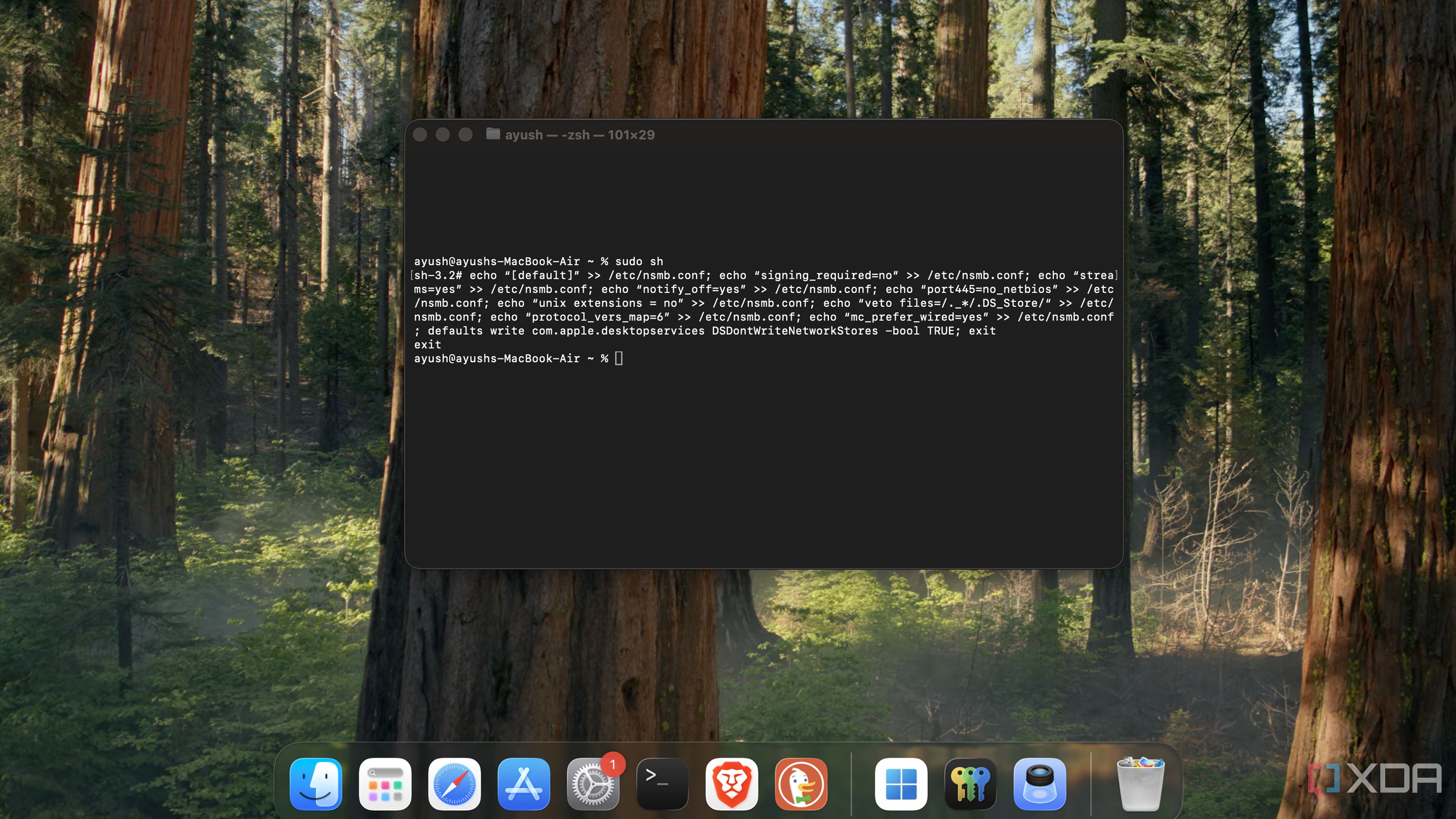 Running the command to disable (and enable) certain SMB services on macOS