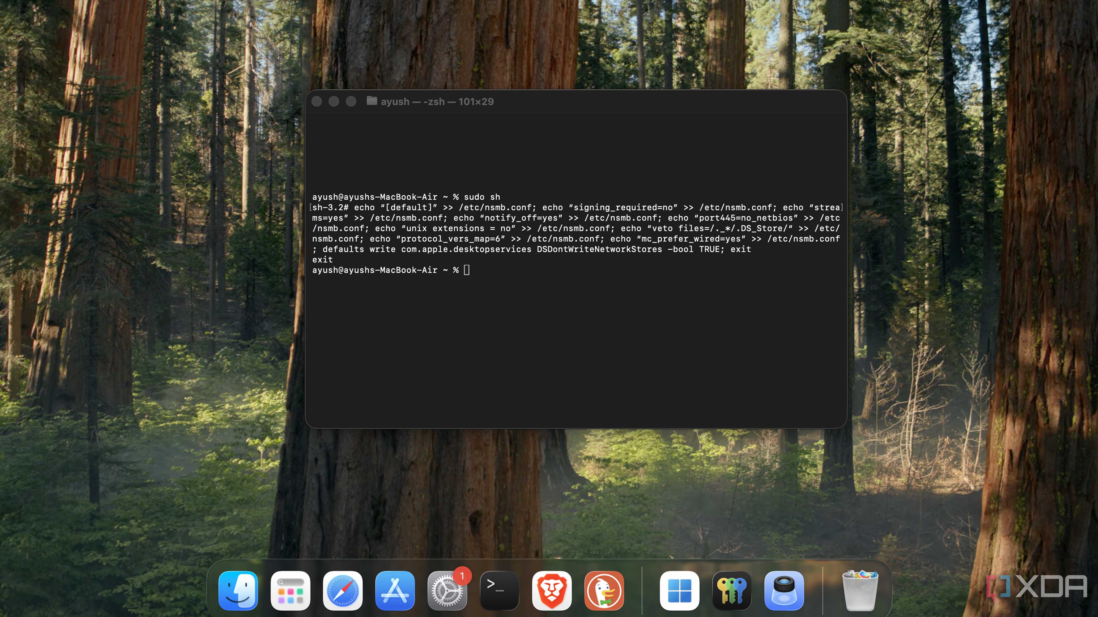 Running the command to disable (and enable) certain SMB services on macOS