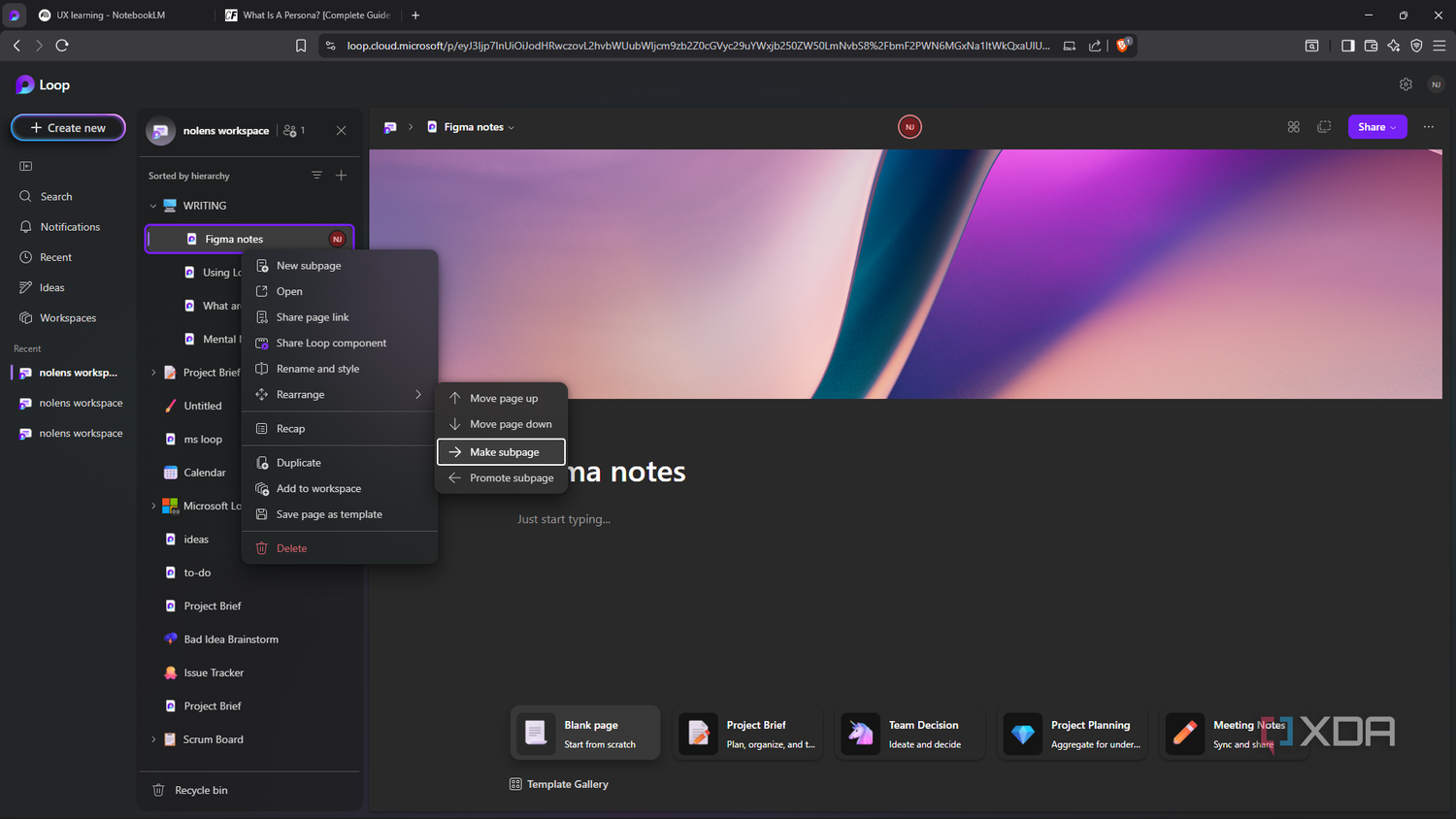 I started using Microsoft Loop as my primary note-taker