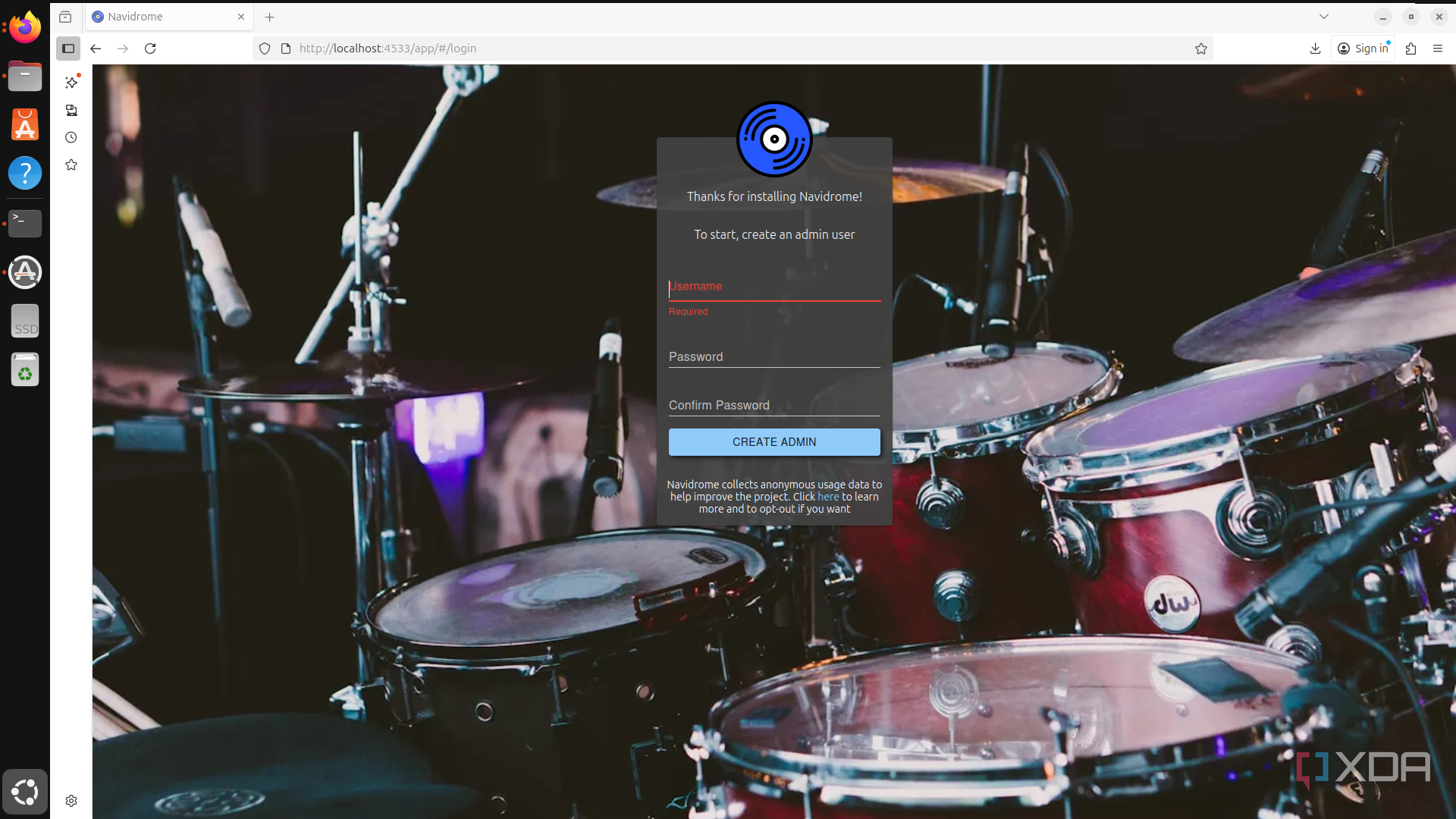 Navidrome login page