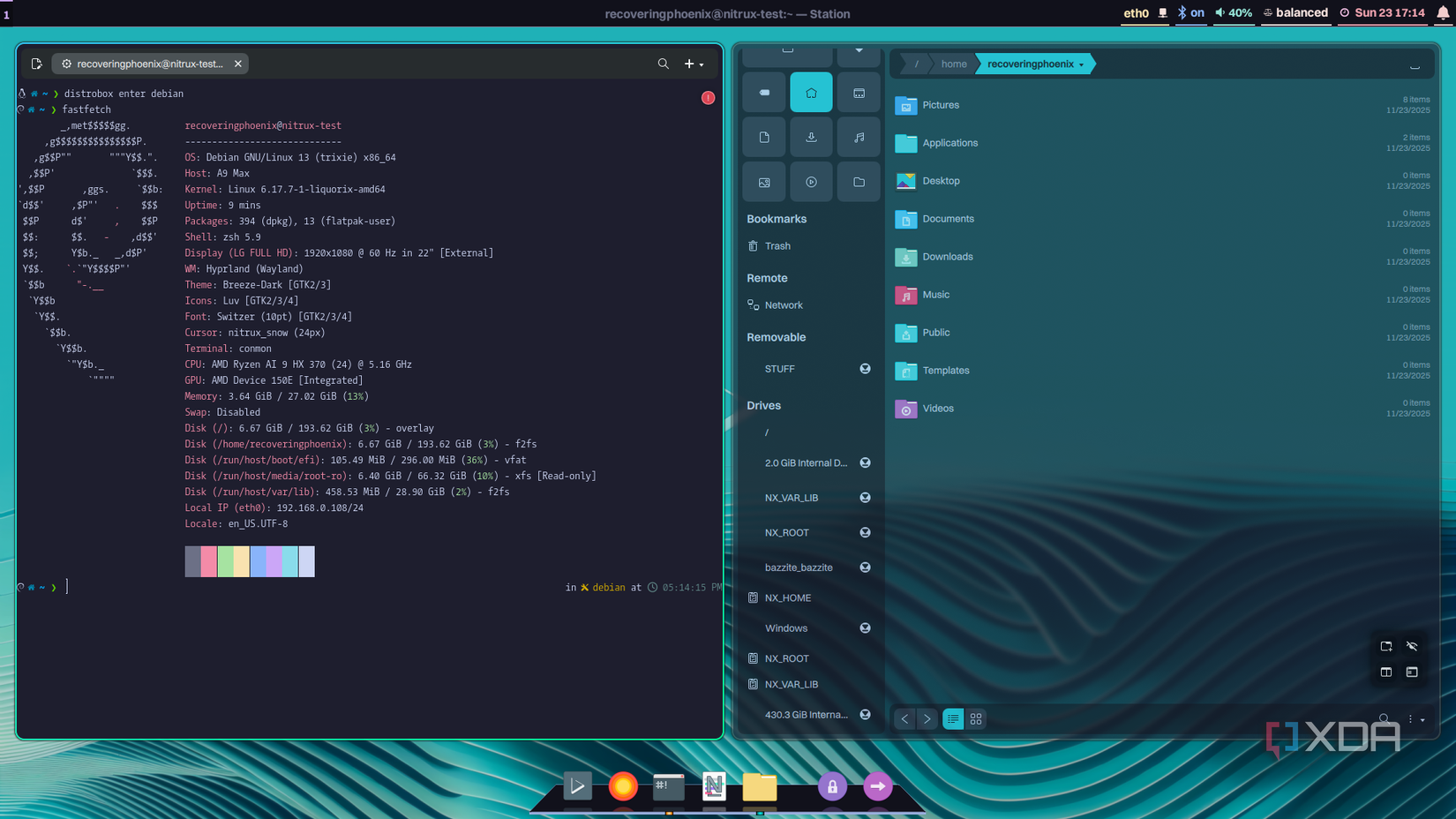 Nitrux 5 with Debian i Distrobox and file manager