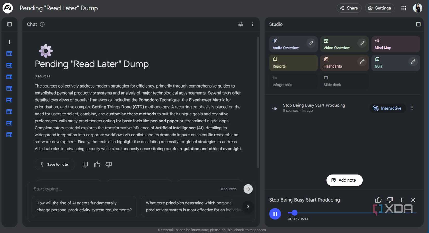 Screenshot of NotebookLM audio overview for read later links