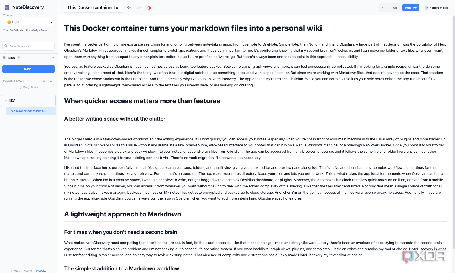 This Docker container turns your markdown files into a personal wiki