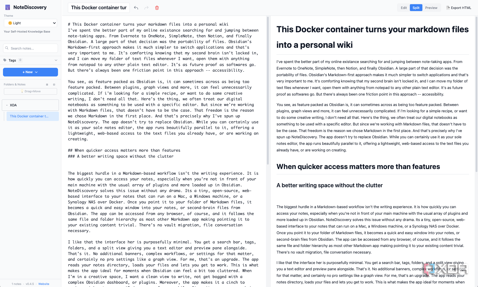NoteDiscovery split view