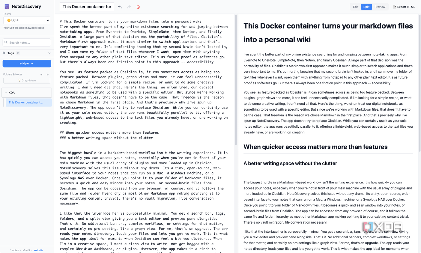 NoteDiscovery split view