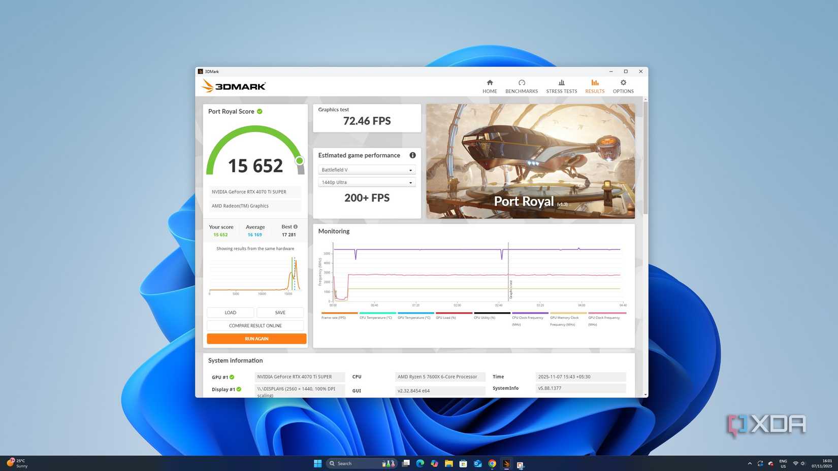 A screenshot showing the benchmark results obtained with the 3DMark utility.