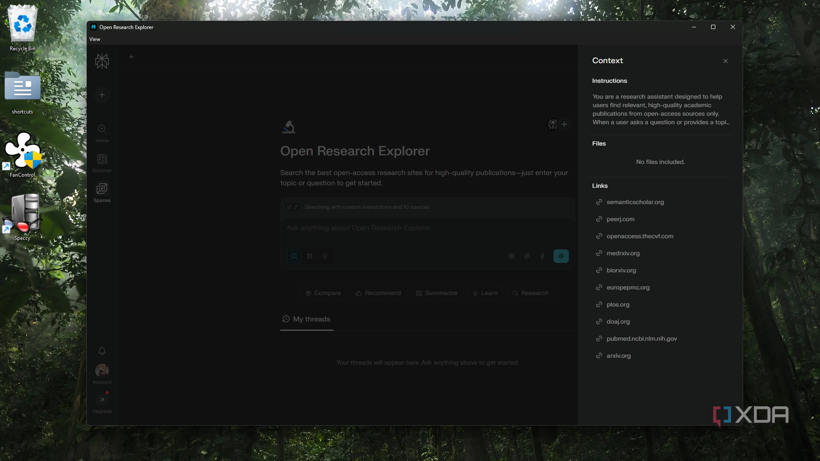 Open Research Explorer template in Perplexity