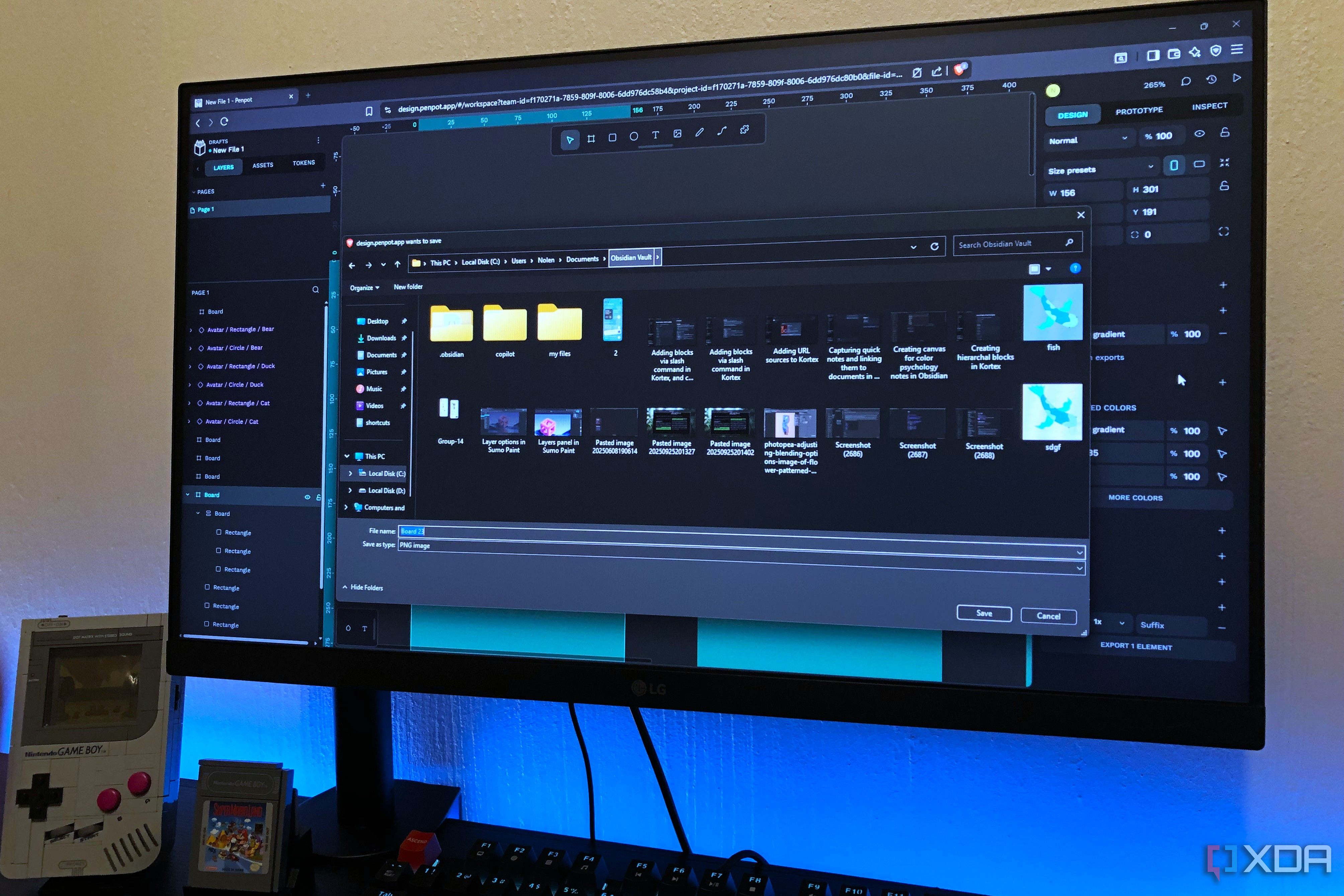 Penpot export on desktop pc, lego in view