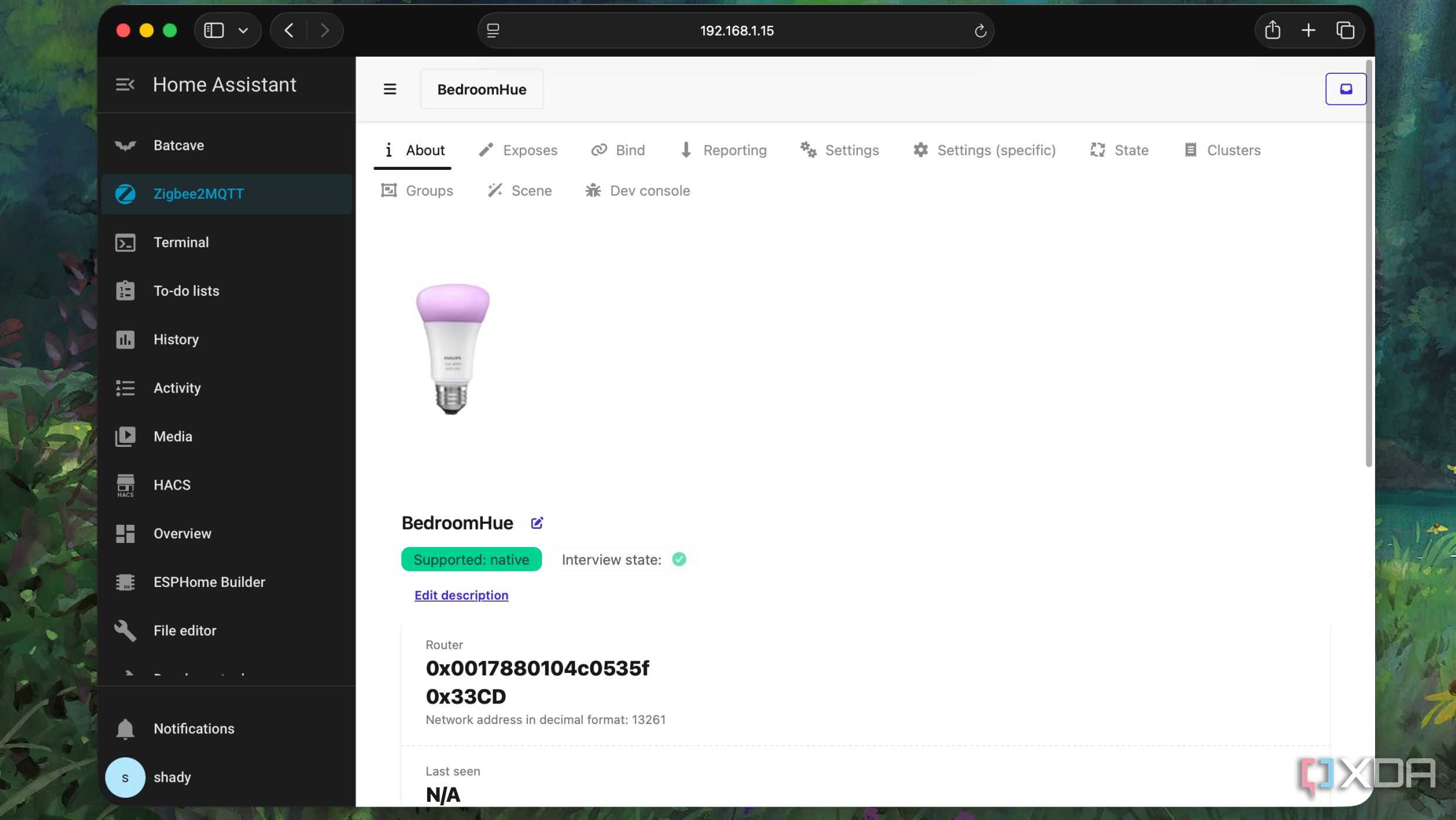 Philips Hue Bulb connected in Home Assistant via Zigbee2MQTT