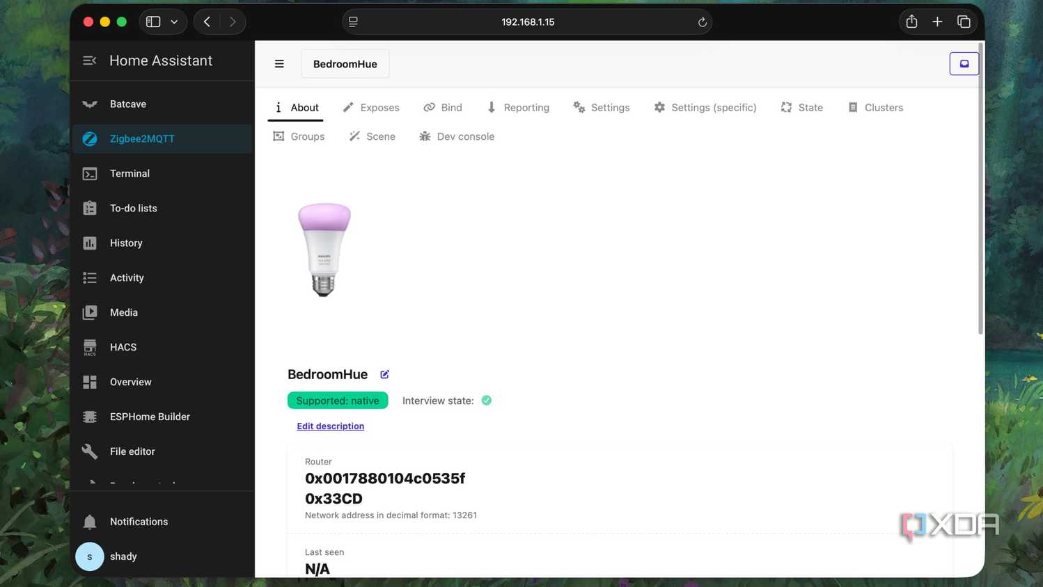Philips Hue Bulb connected in Home Assistant via Zigbee2MQTT