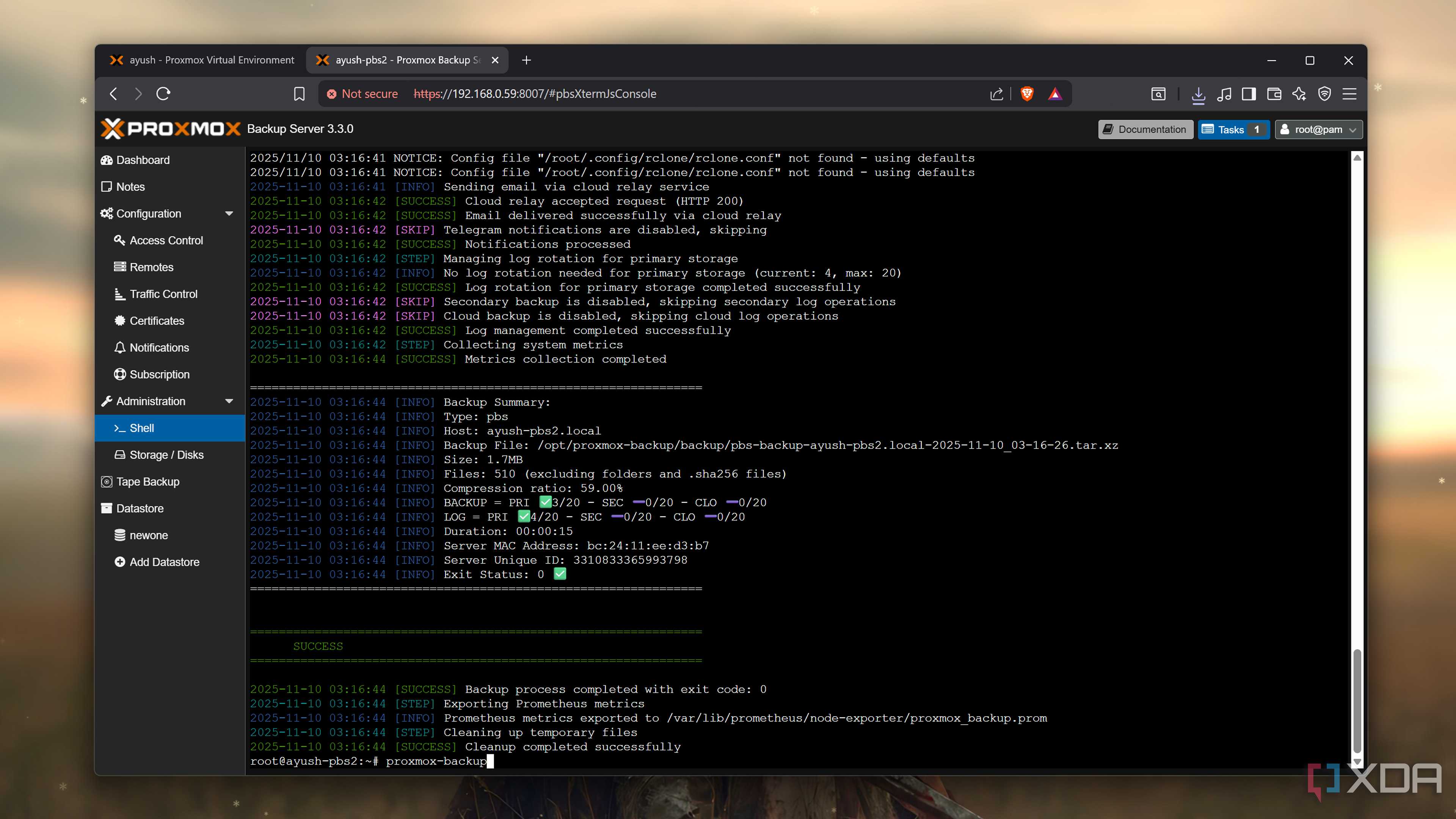 Using the proxmox-backup script