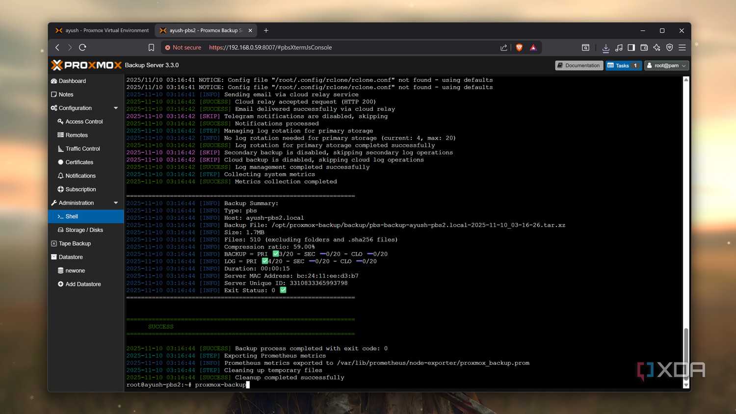 Using the proxmox-backup script