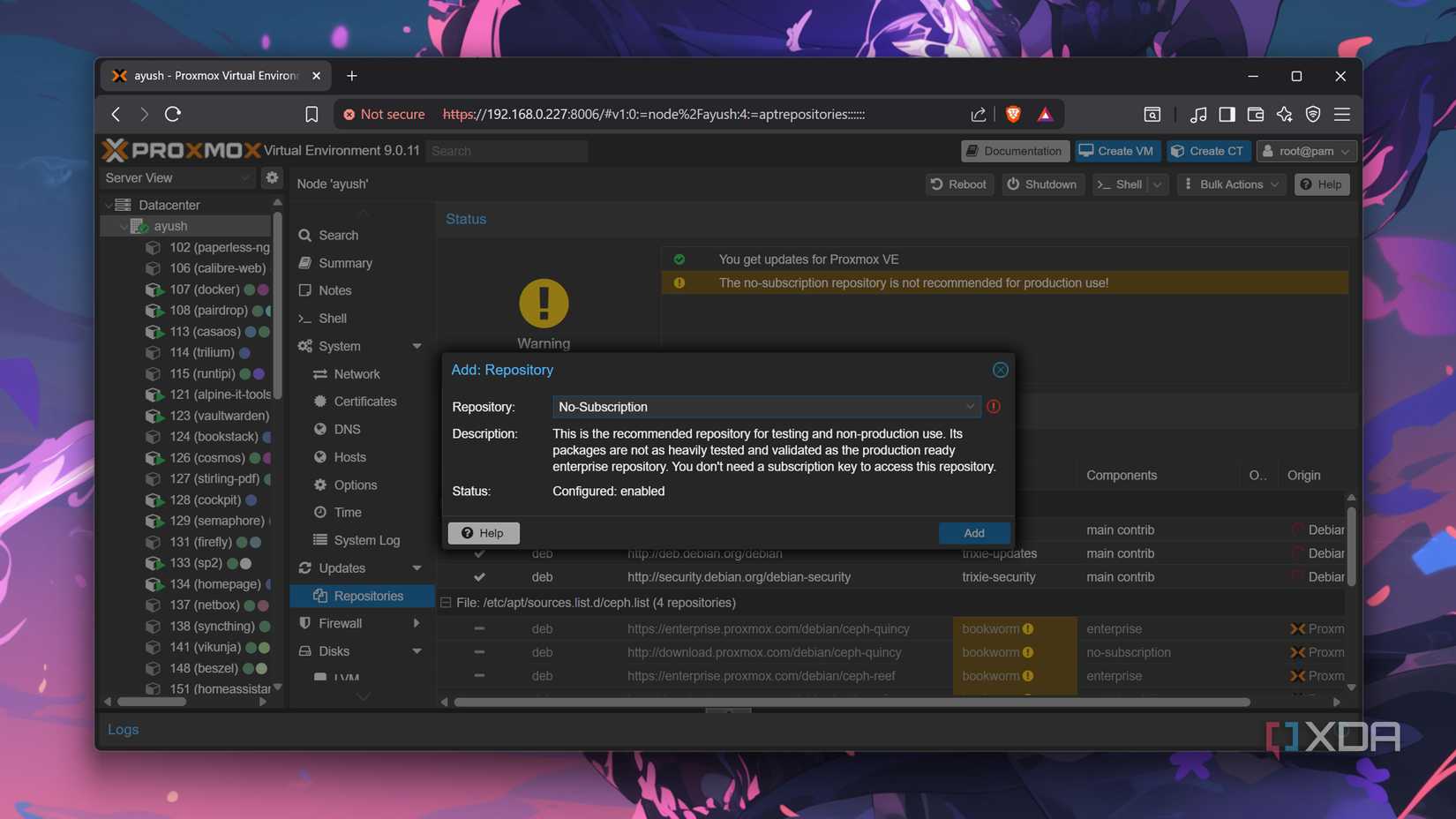 Enabling subscription-free repository in Proxmox