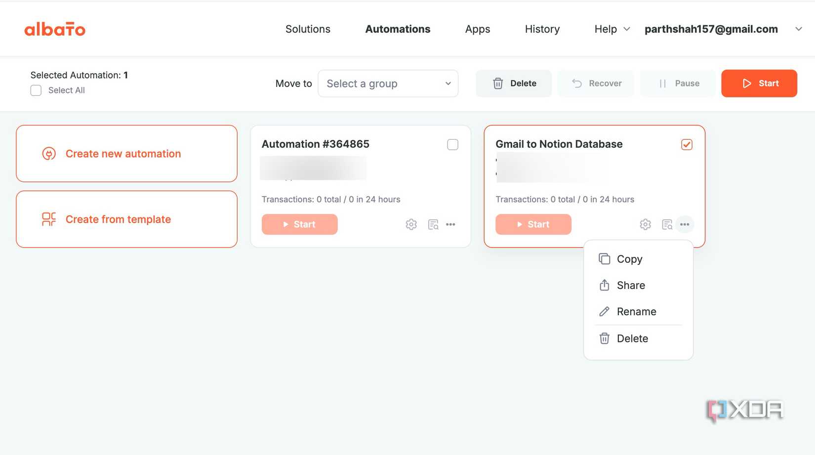 Panel de control Albato