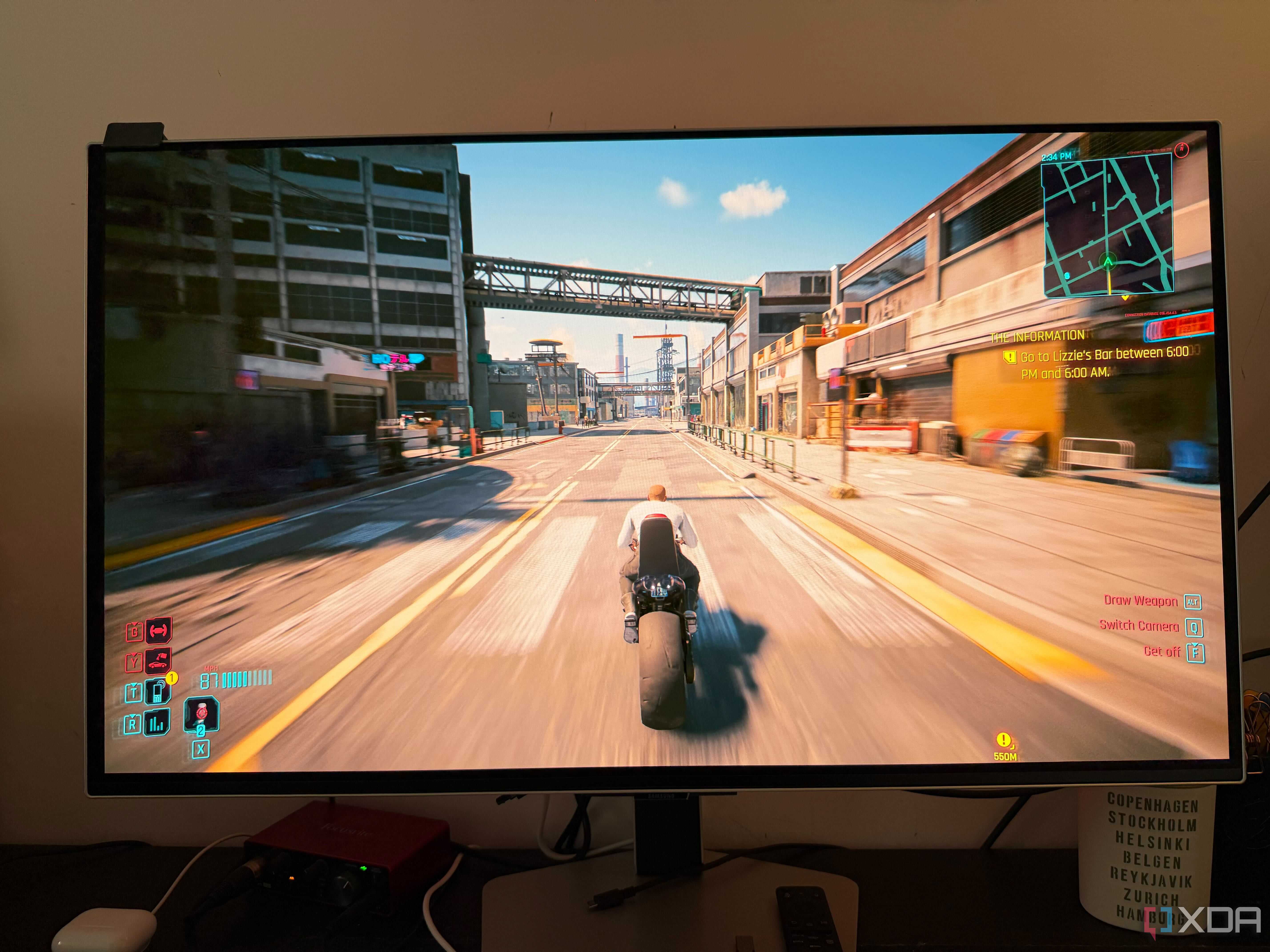 Samsung G8 OLED monitor running Cyberpunk 2077