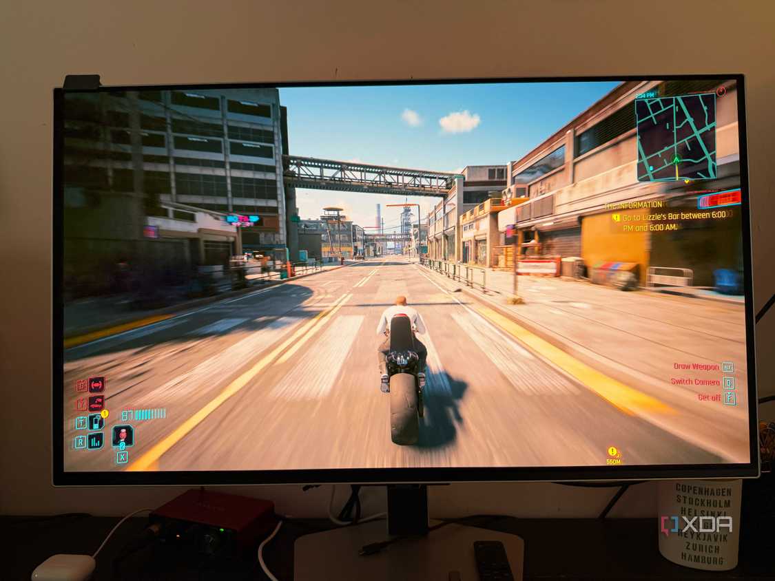 Samsung G8 OLED monitor running Cyberpunk 2077