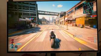 Samsung G8 OLED monitor running Cyberpunk 2077