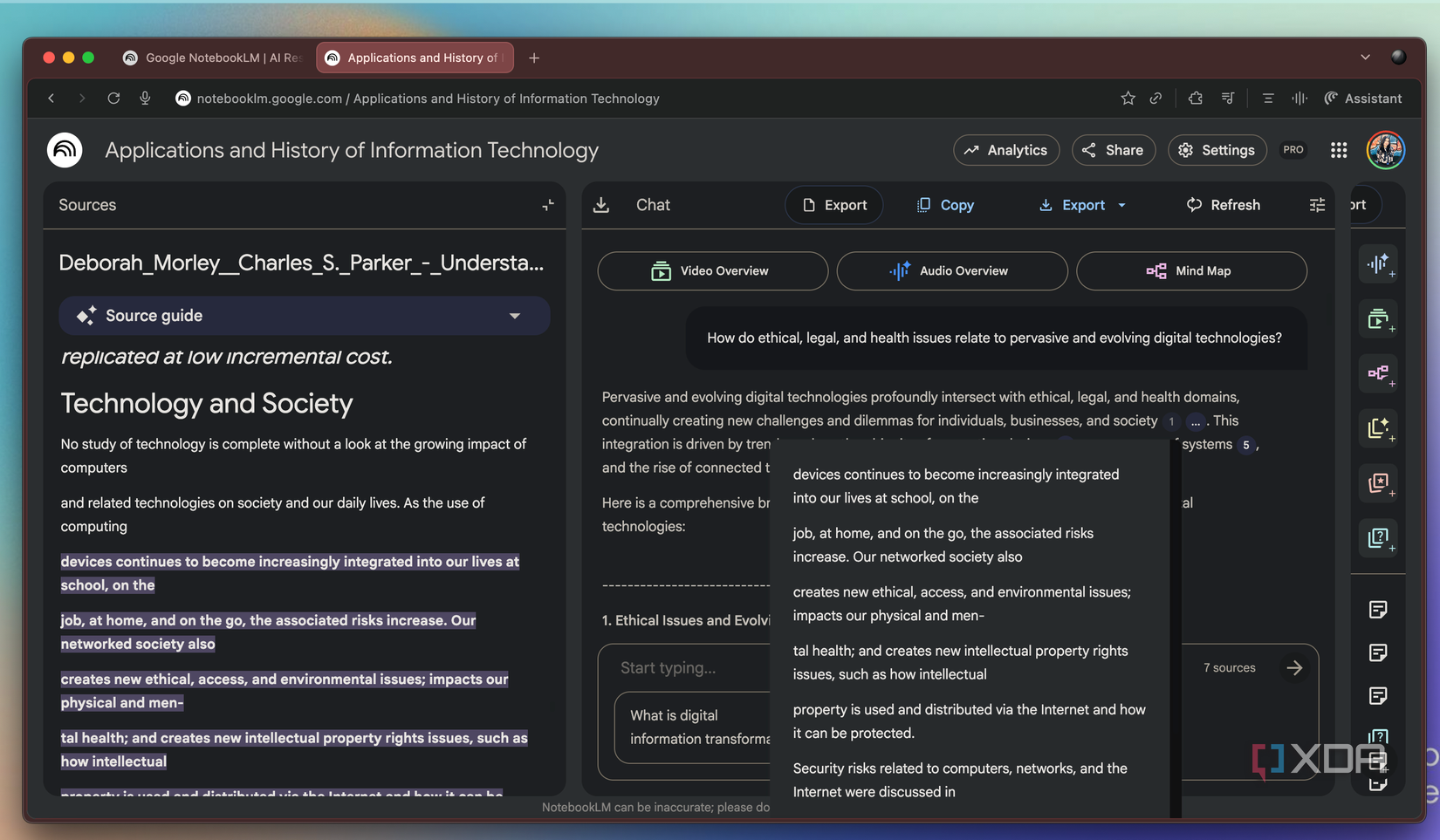 Las citas de NotebookLM se muestran junto a las afirmaciones que realiza