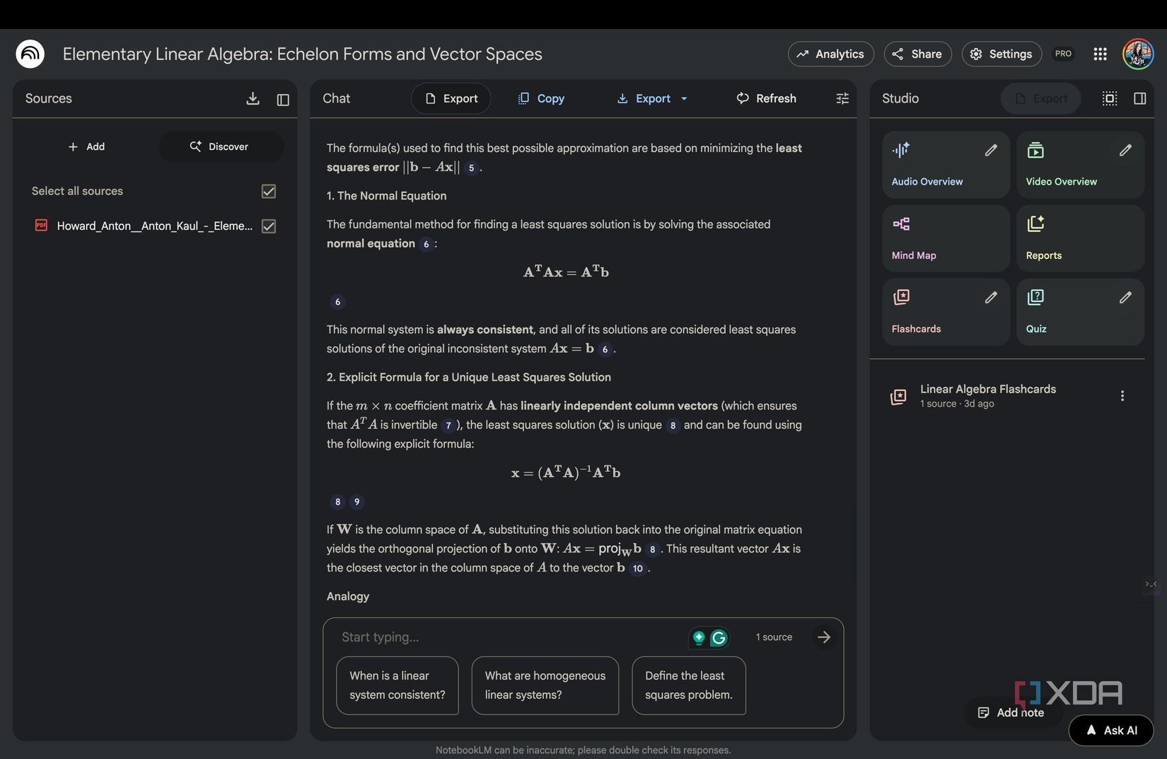 NotebookLM mostrando una ecuación