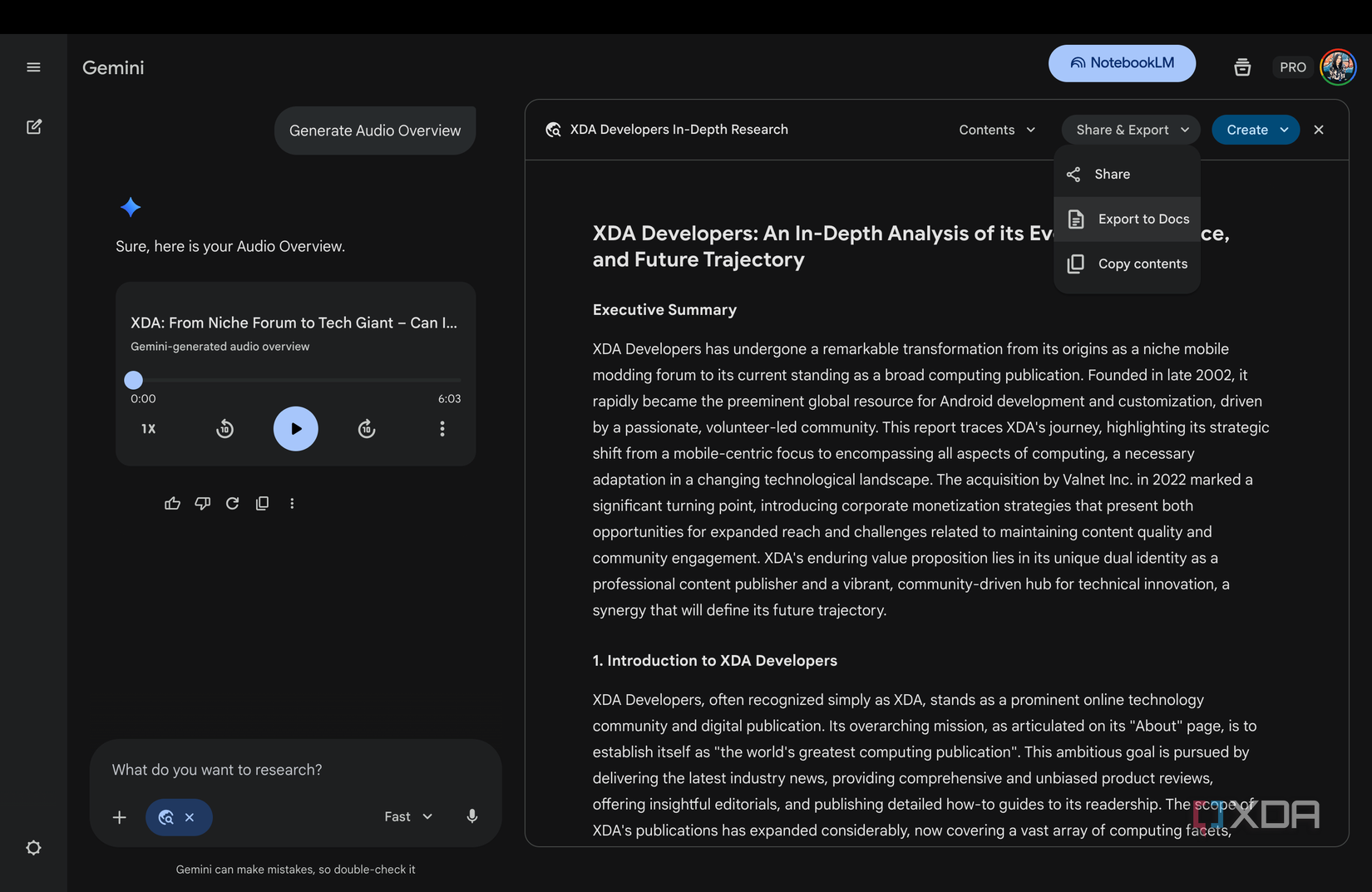 Exportar a la opción Docs Gemini Deep Research