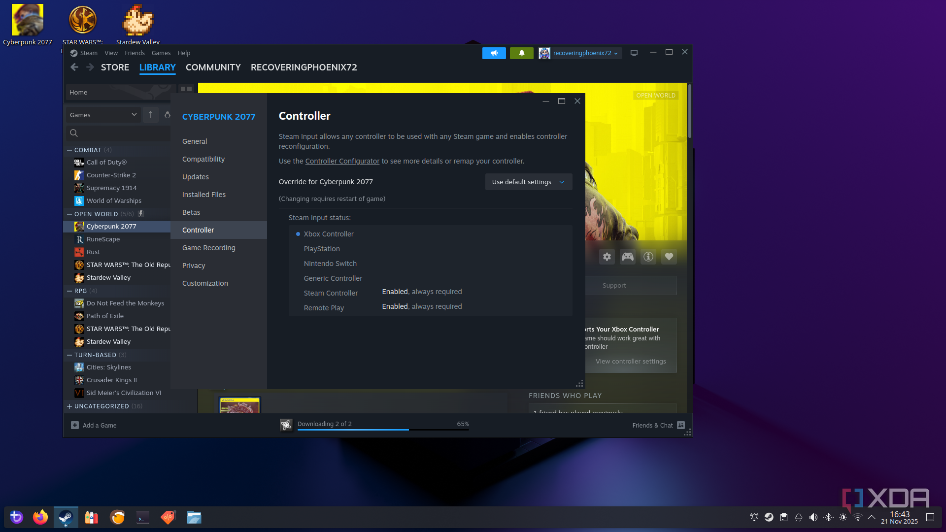Steam controller settings